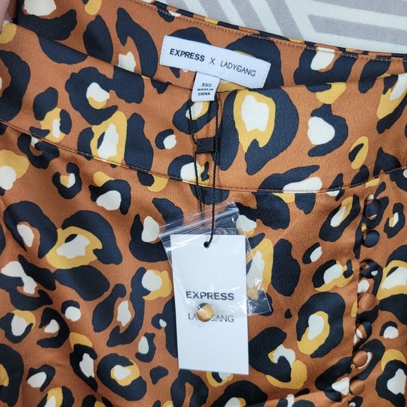 NEW Express Midi Skirt size XXS Cheetah Leopard Print Satin Slit Long Sexy - Picture 8 of 10